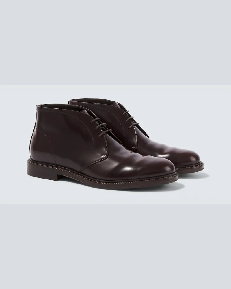 Brunello Cucinelli Ankle Boots aus Leder Burgunderrot
