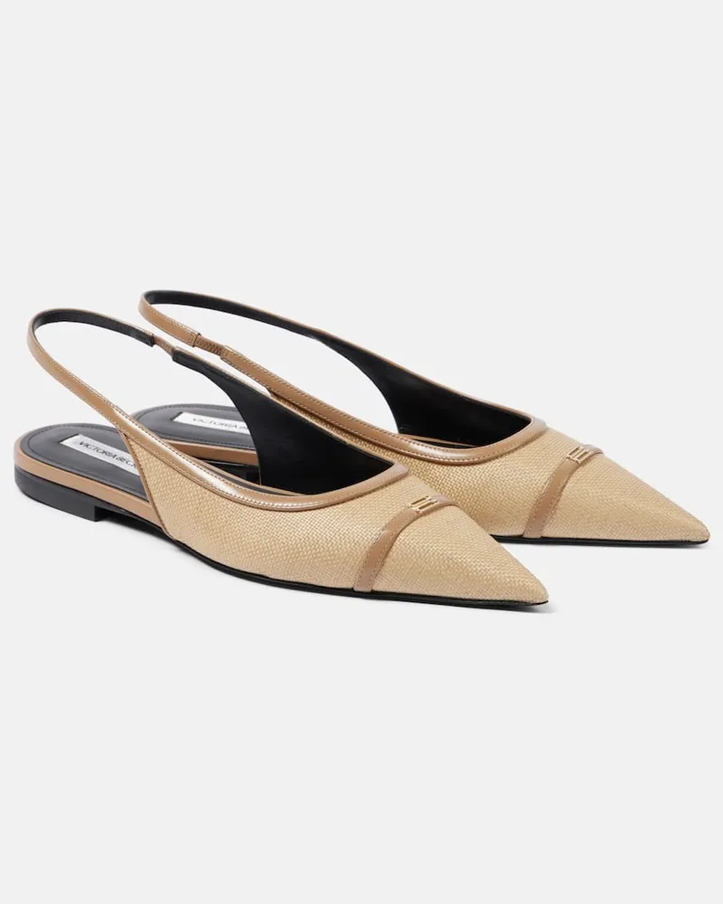 Victoria Beckham Slingback-Ballerinas aus Raffiabast mit Leder Nude