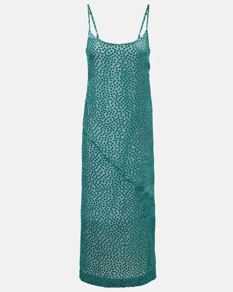 Dries van Noten Slipdress aus Devoré-Samt Grün