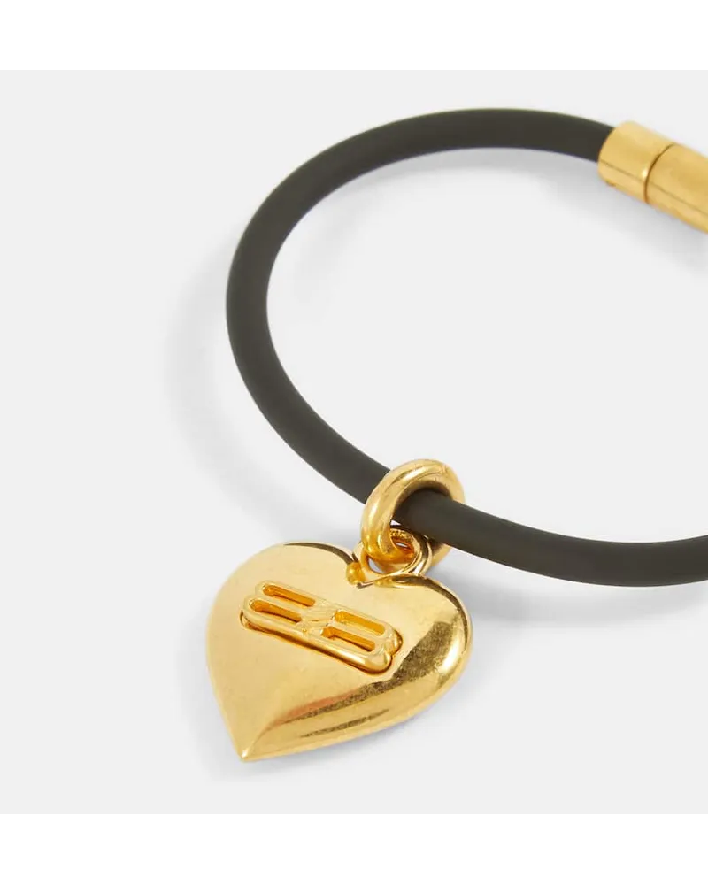 関税込★【BALENCIAGA】Heart BB Icon bracelet Buy Balenciaga Gold BB Icon Heart Bracelet in Brass & Rubber