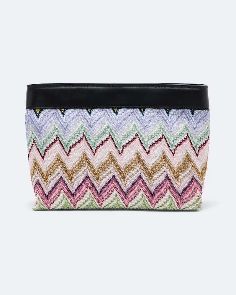 Missoni Etui Zizag aus Häkelstrick mit Leder Multicolor