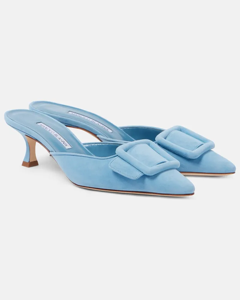 Manolo Blahnik Mules Maysale 50 aus Veloursleder Blau