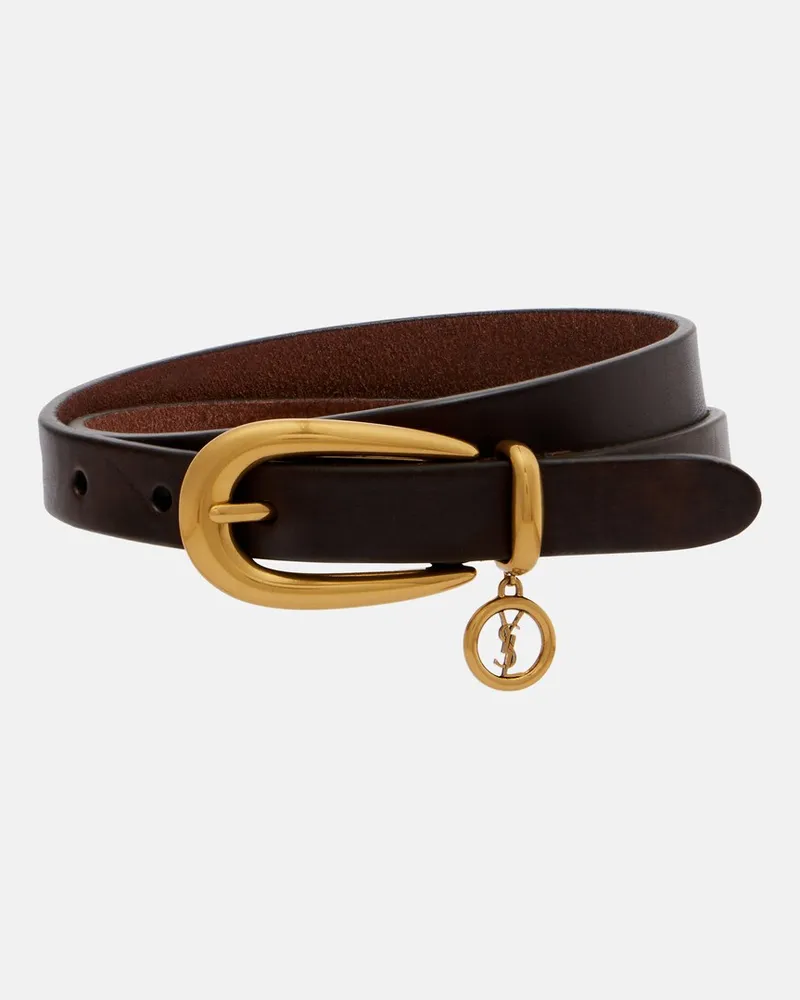 Saint Laurent Gürtel Cassandre aus Leder Braun