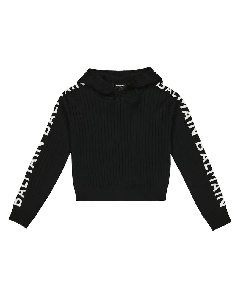 Balmain Cropped-Top aus Rippstrick Schwarz