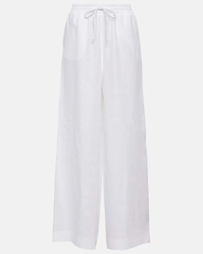 Loro Piana Weite High-Rise-Hose aus Leinen Weiß