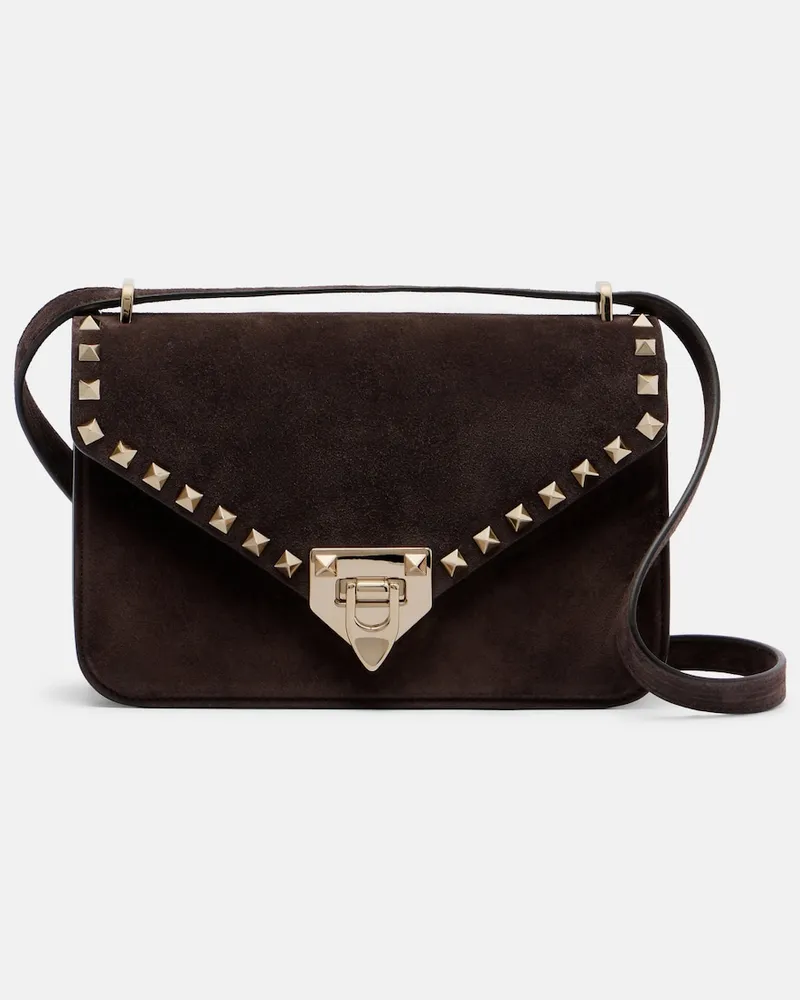 Valentino Garavani Tote Bag Rockstud Small aus Veloursleder Braun