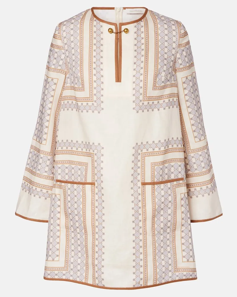 Zimmermann Bedrucktes Minikleid aus Leinen Beige