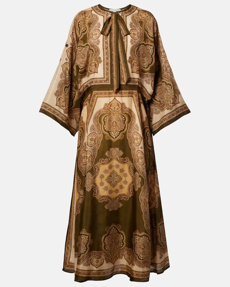 Zimmermann Midikleid Mahon aus Seide Beige