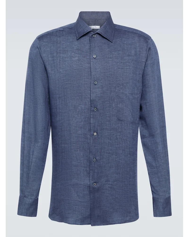 Loro Piana Hemd André aus Leinen Blau