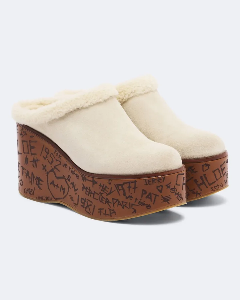 Chloé Chloé Plateau-Mules Maxime aus Veloursleder Beige