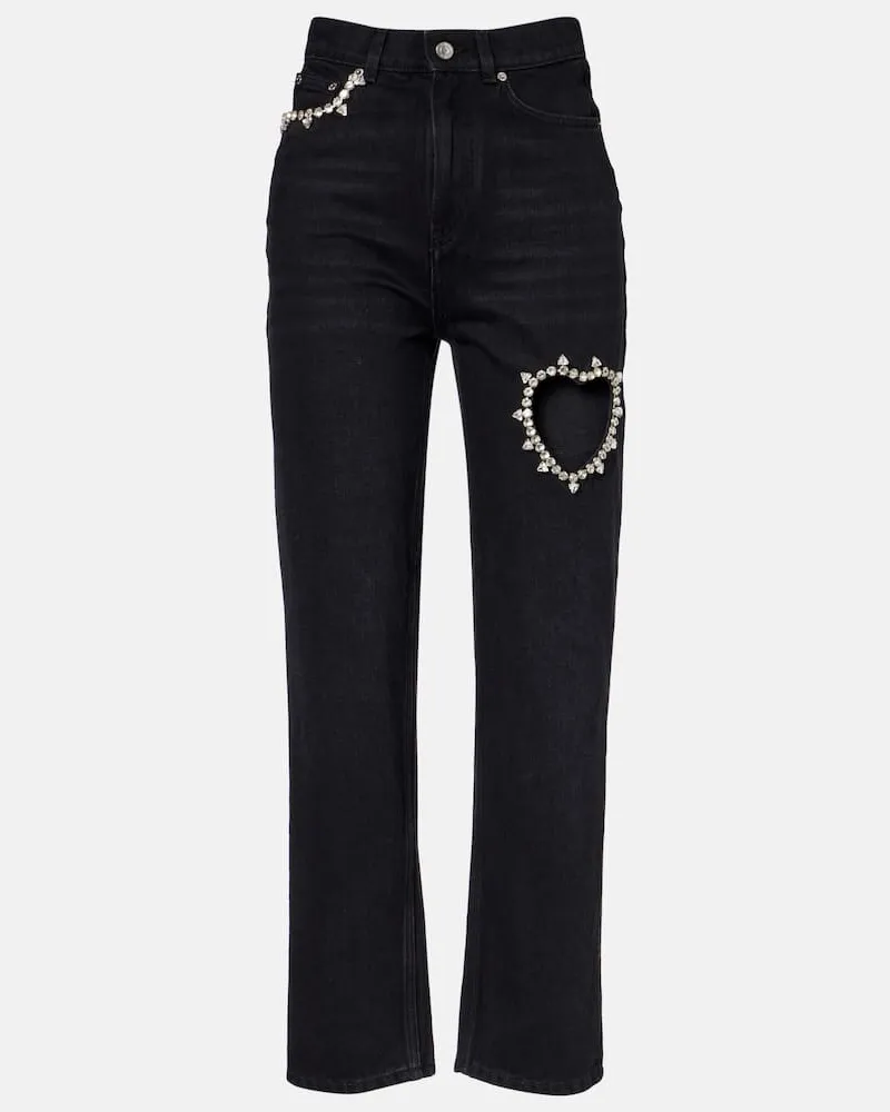 Area Wide-Leg Jeans mit Kristallen Schwarz