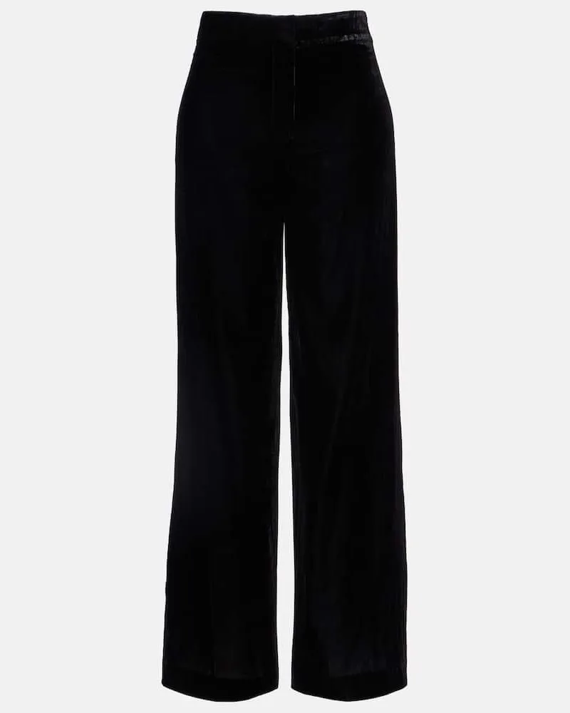 Veronica Beard Weite High-Rise-Hose Alex aus Samt Schwarz