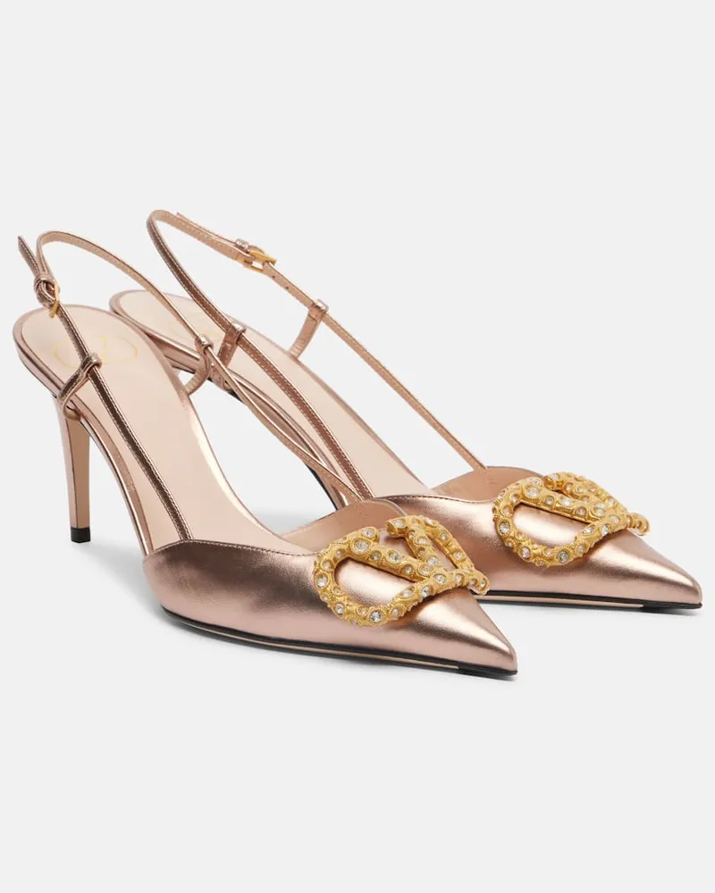 Valentino Garavani Slingback-Pumps VLogo aus Metallic-Leder Pink
