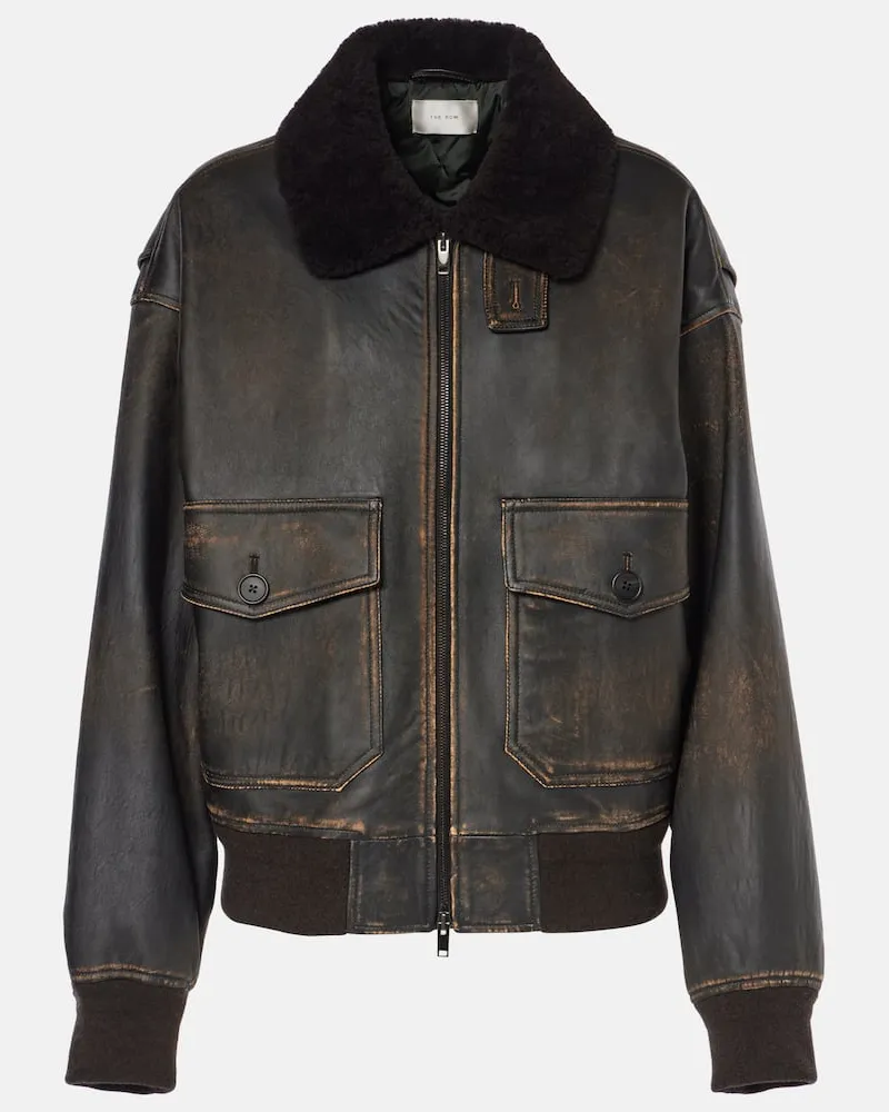 The Row Lederjacke Adonis mit Shearling Schwarz