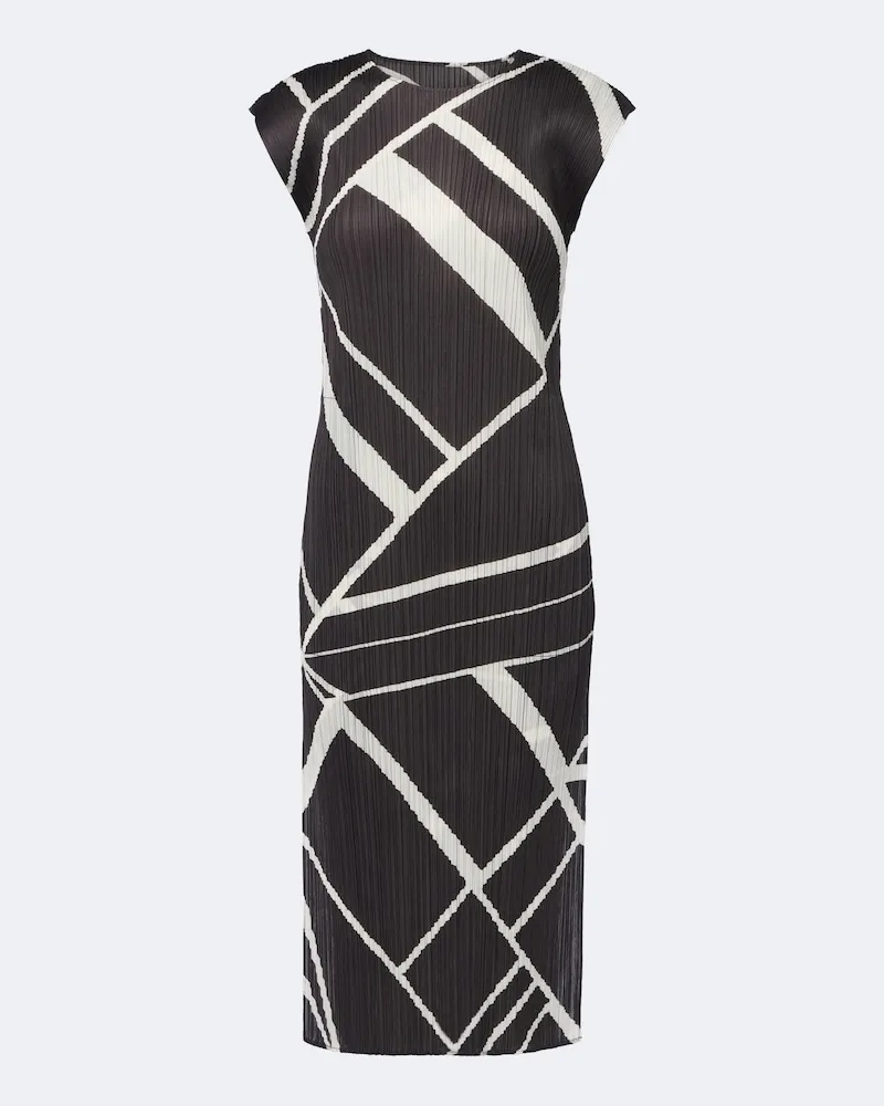 Issey Miyake Bedrucktes Midikleid Fold Line Grau