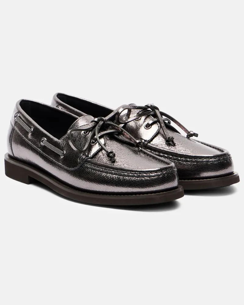 Brunello Cucinelli Bootsschuhe Monili aus Metallic-Leder Schwarz