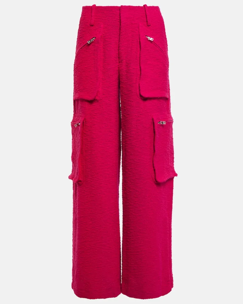Amiri High-Rise Cargohose aus Bouclé Rosa
