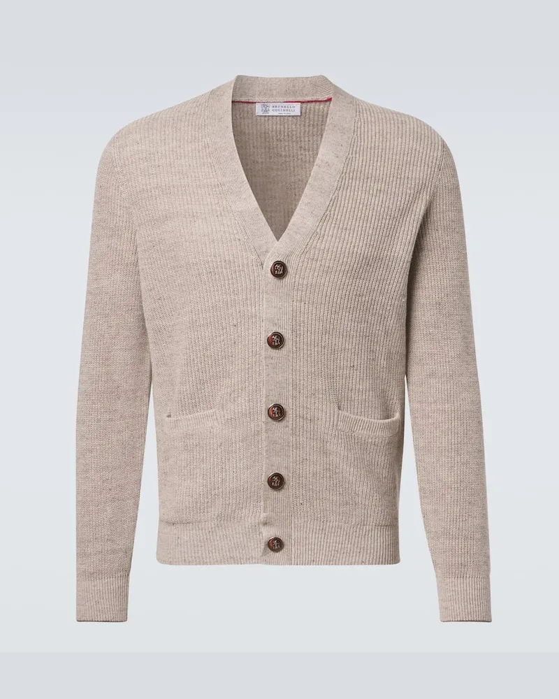 Brunello Cucinelli Cardigan aus Leinen und Baumwolle Beige