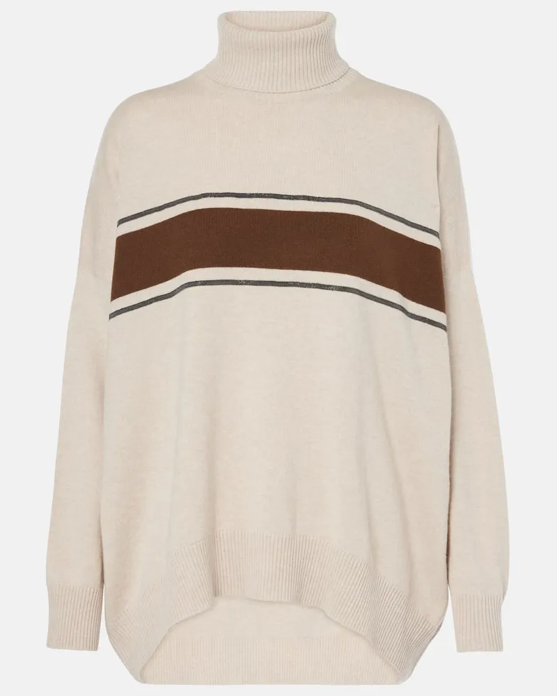 Brunello Cucinelli Pullover aus Wolle, Kaschmir und Seide Braun