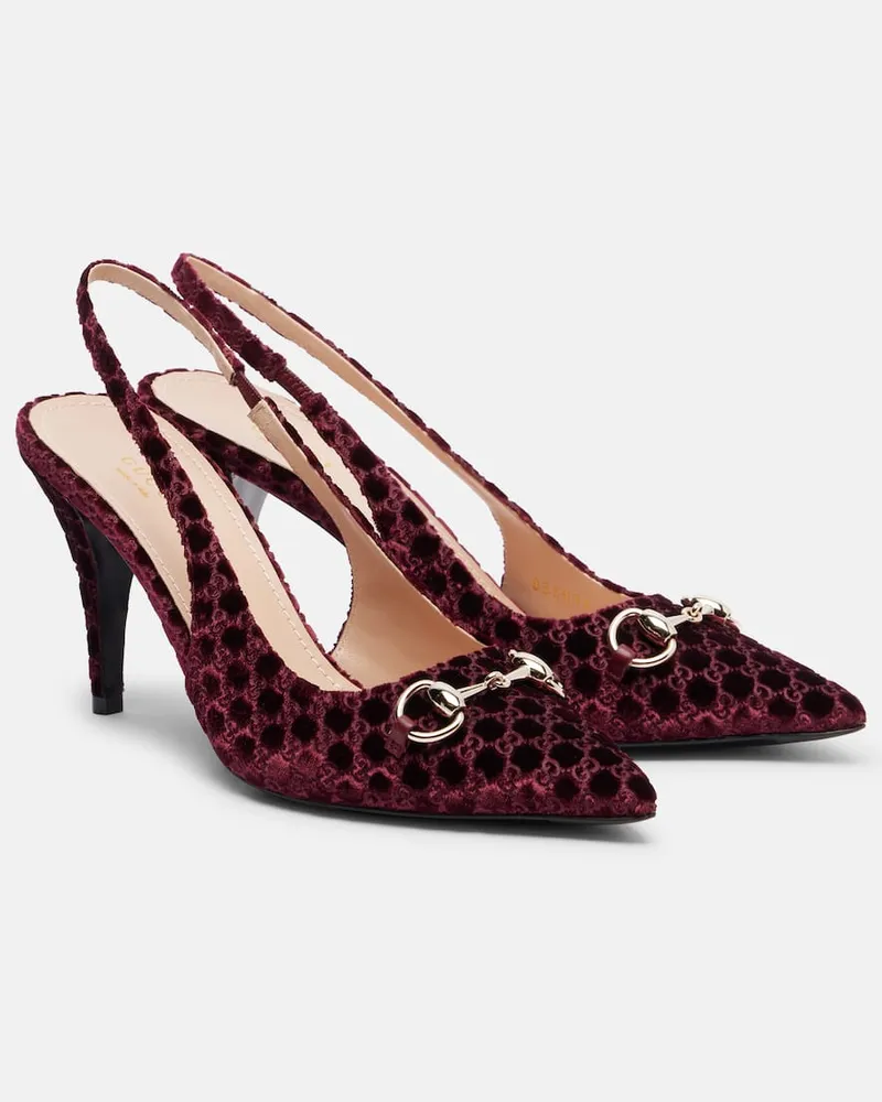 Gucci Slingback-Pumps Horsebit GG aus Samt Burgunderrot