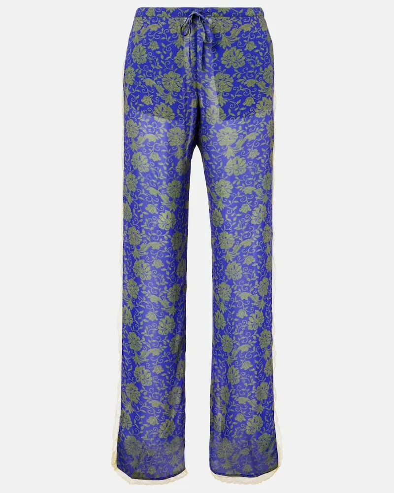 Dries van Noten Gerade Hose aus Jacquard Blau