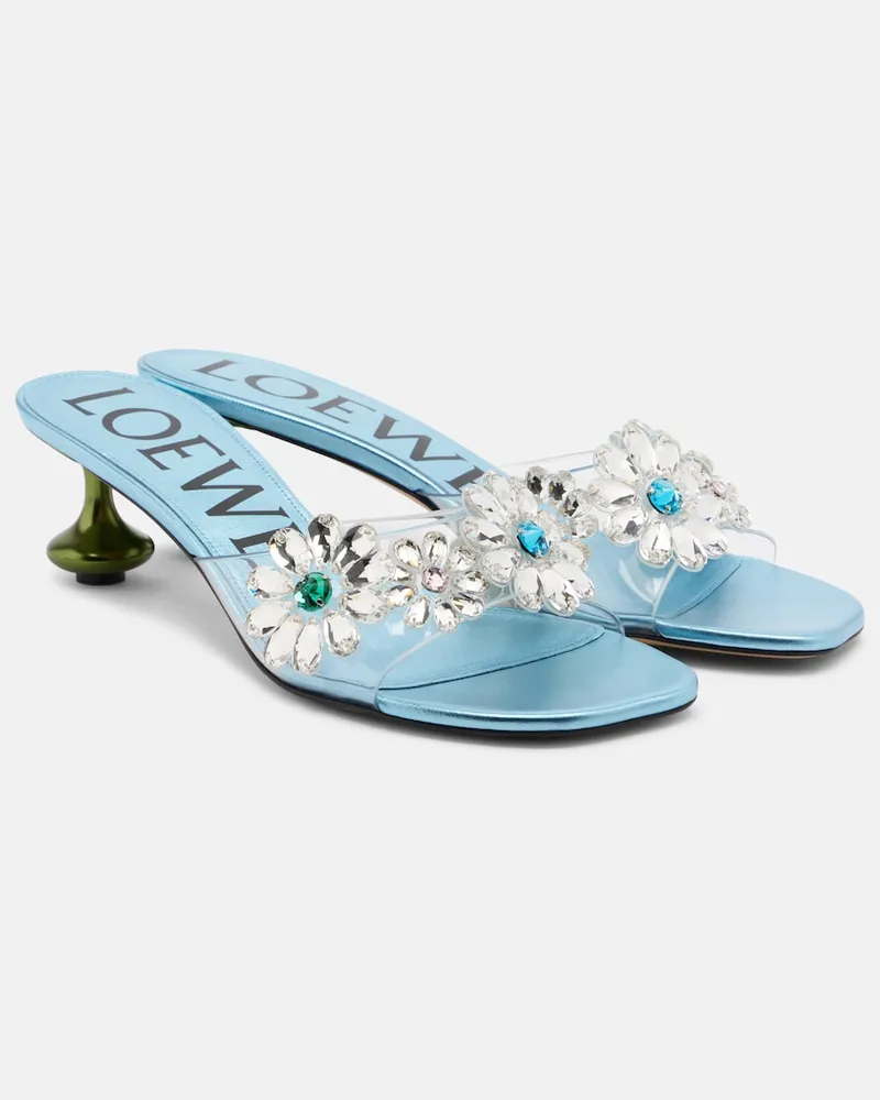 Loewe Paula's Ibiza Pantoletten Toy Crystal Flowers Blau