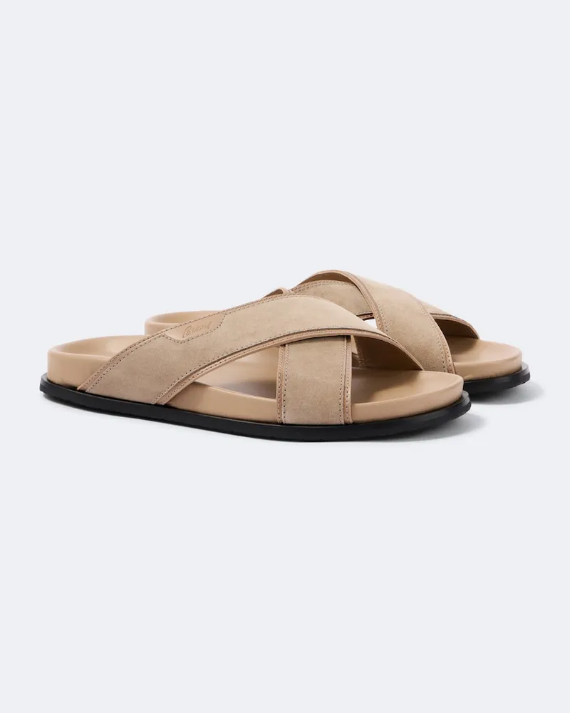 Brioni Sandalen aus Veloursleder mit Leder Beige