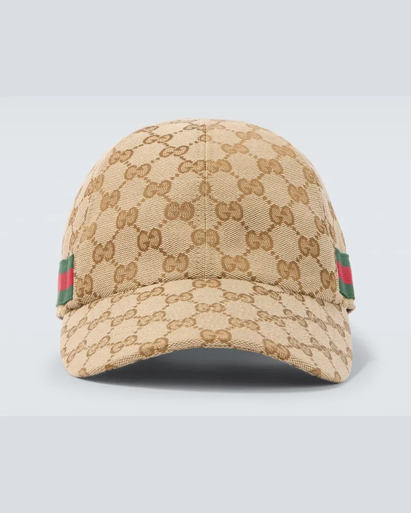 Gucci Baseballcap GG Web Stripe aus Canvas Beige