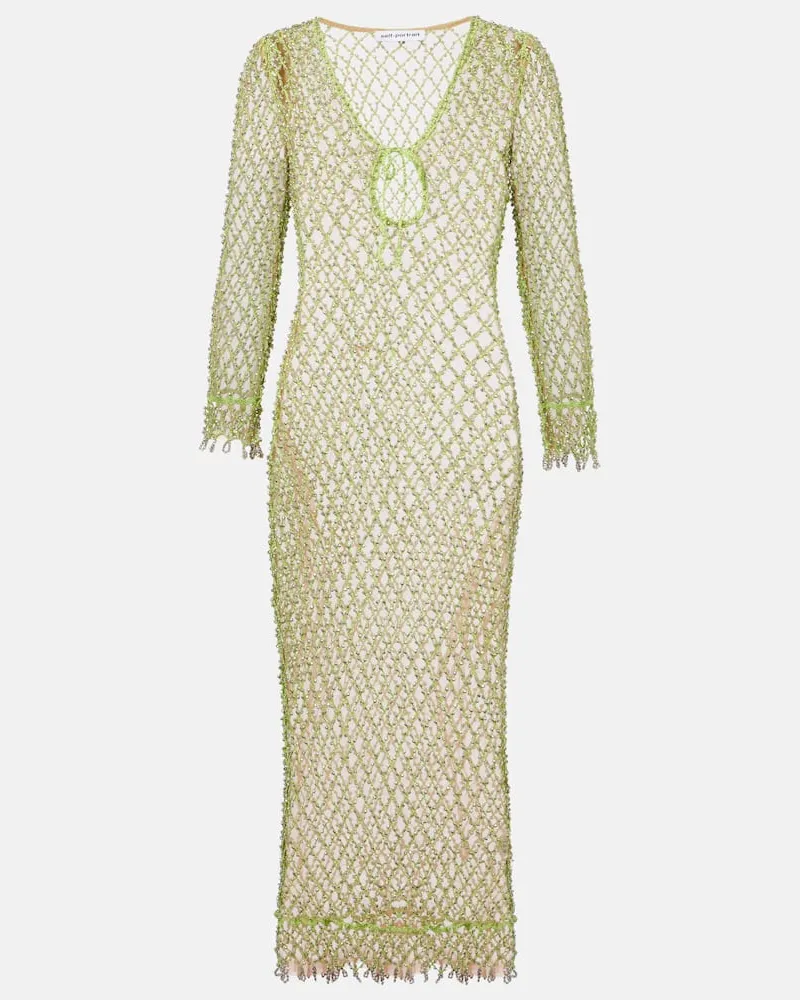 Self-Portrait Verziertes Maxikleid aus Mesh Grã¼n