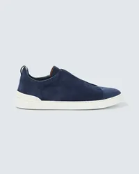 Ermenegildo Zegna Slip-Ons Triple Stitch aus Veloursleder Blau