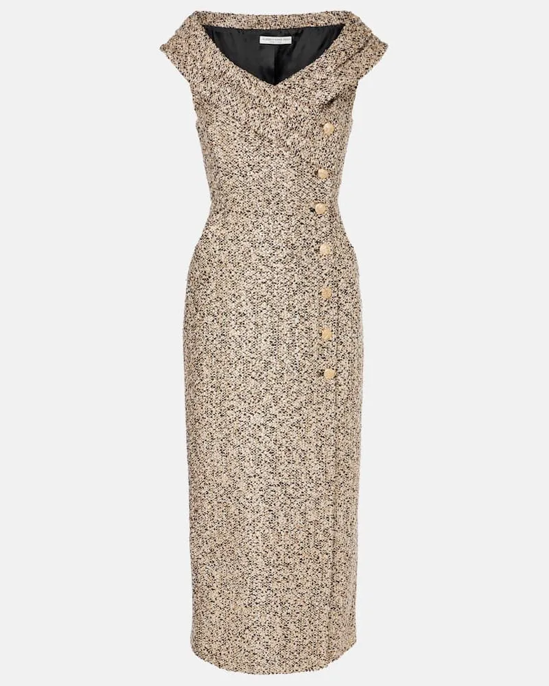 Alessandra Rich Off-Shoulder-Midikleid aus Tweed Gold