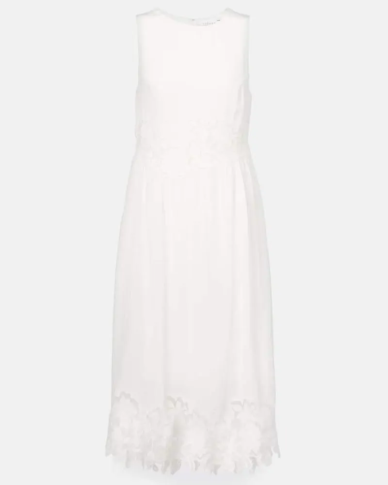 Velvet Midikleid Bianca mit Spitze Weiß