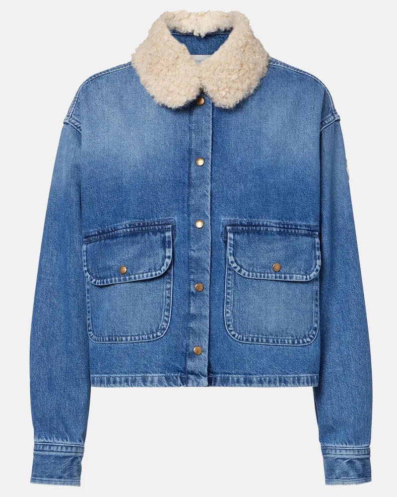 Moncler Jeanshemd mit Teddyfleece Blau