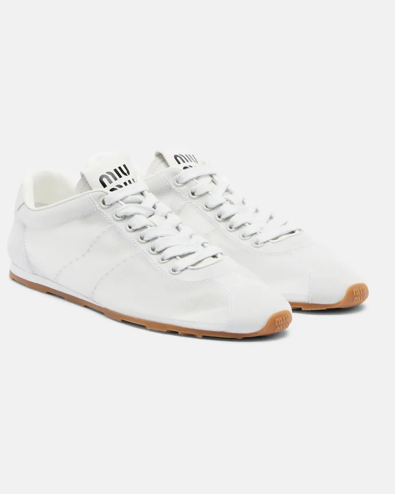 Miu Miu Sneakers Plume mit Lederbesatz Weiß