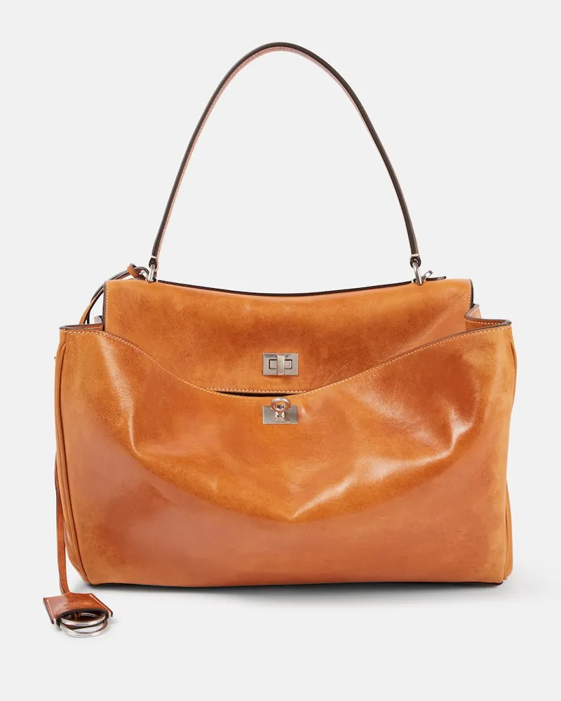 Balenciaga Schultertasche Rodeo Medium aus Leder Braun