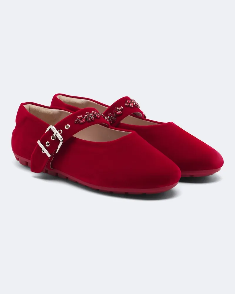 Simone Rocha Verzierte Mary Jane Ballerinas aus Samt Rot