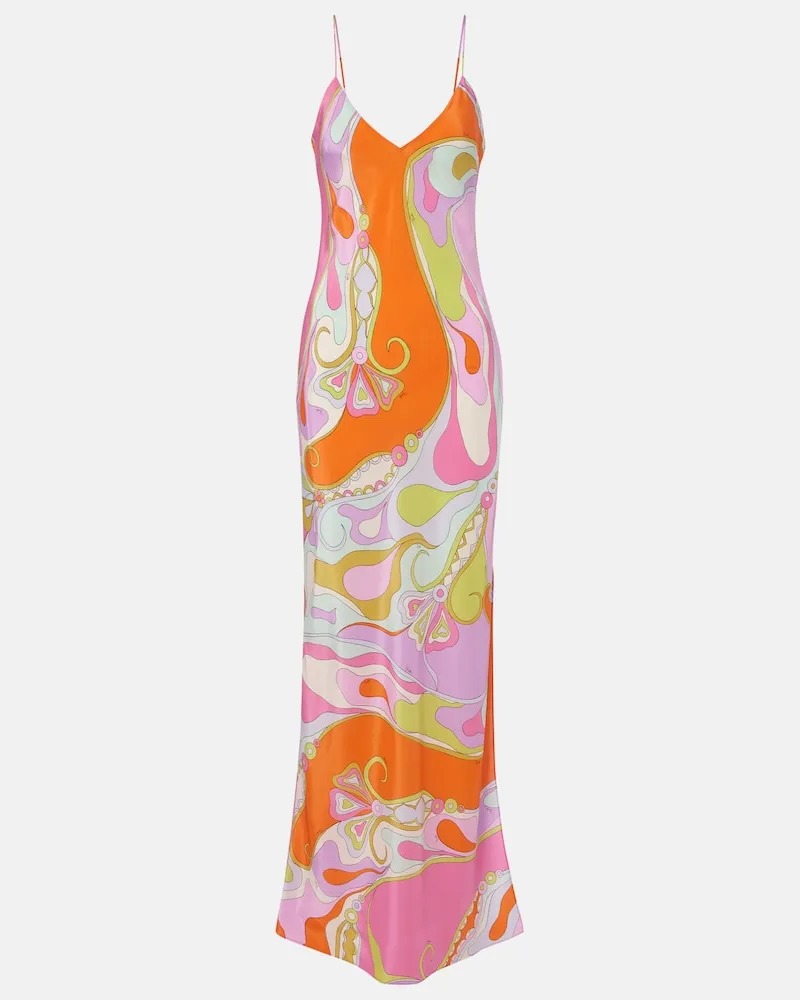 Emilio Pucci Maxikleid Orchidee aus Seiden-Twill Multicolor