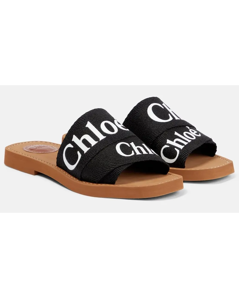 Chloé Chloé Pantoletten Woody aus Canvas Schwarz