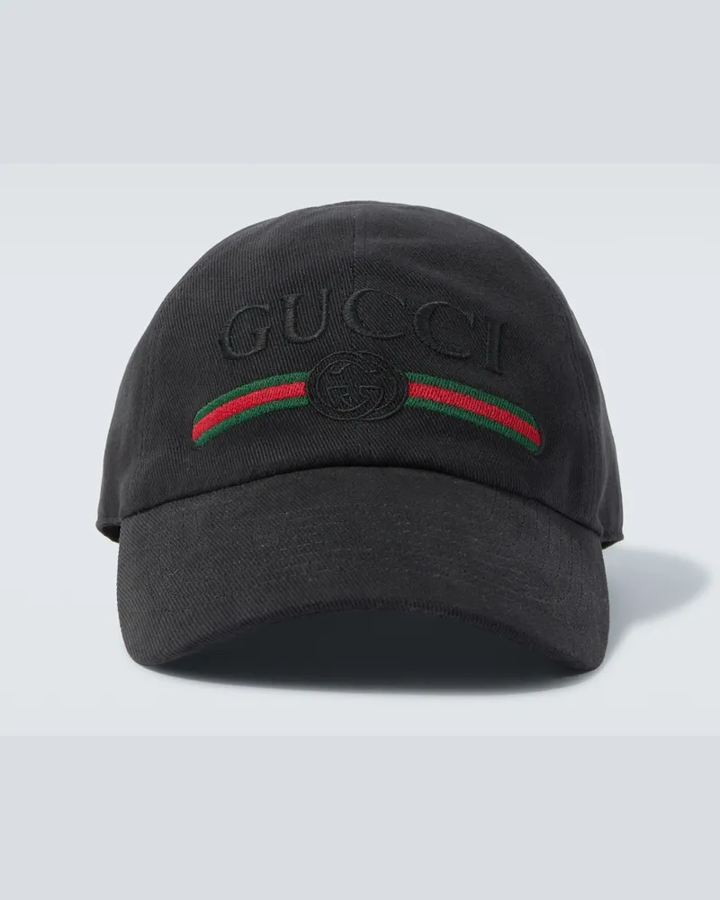 Gucci Baseballcap Web Stripe aus Baumwolle Schwarz
