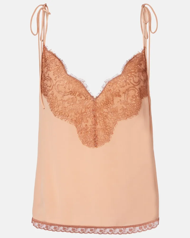 Valentino Garavani Top aus Crêpe de Chine aus Seide mit Spitze Pink