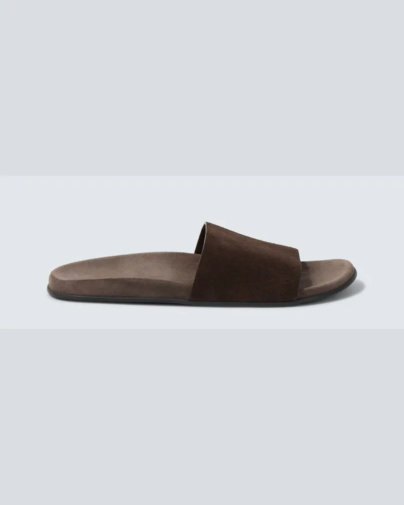 The Row Pantoletten Hugh aus Veloursleder Braun