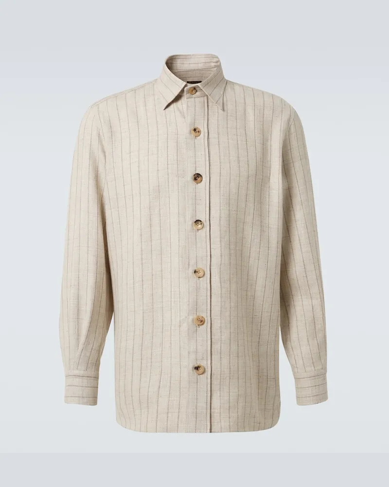 Rubinacci Hemdjacke aus Leinen und Wolle Beige