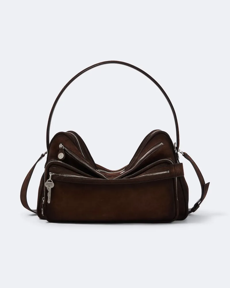 Acne Studios Schultertasche Camero aus Veloursleder Braun