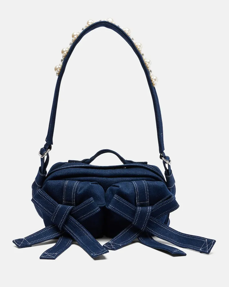 Simone Rocha Verzierte Schultertasche aus Denim Blau