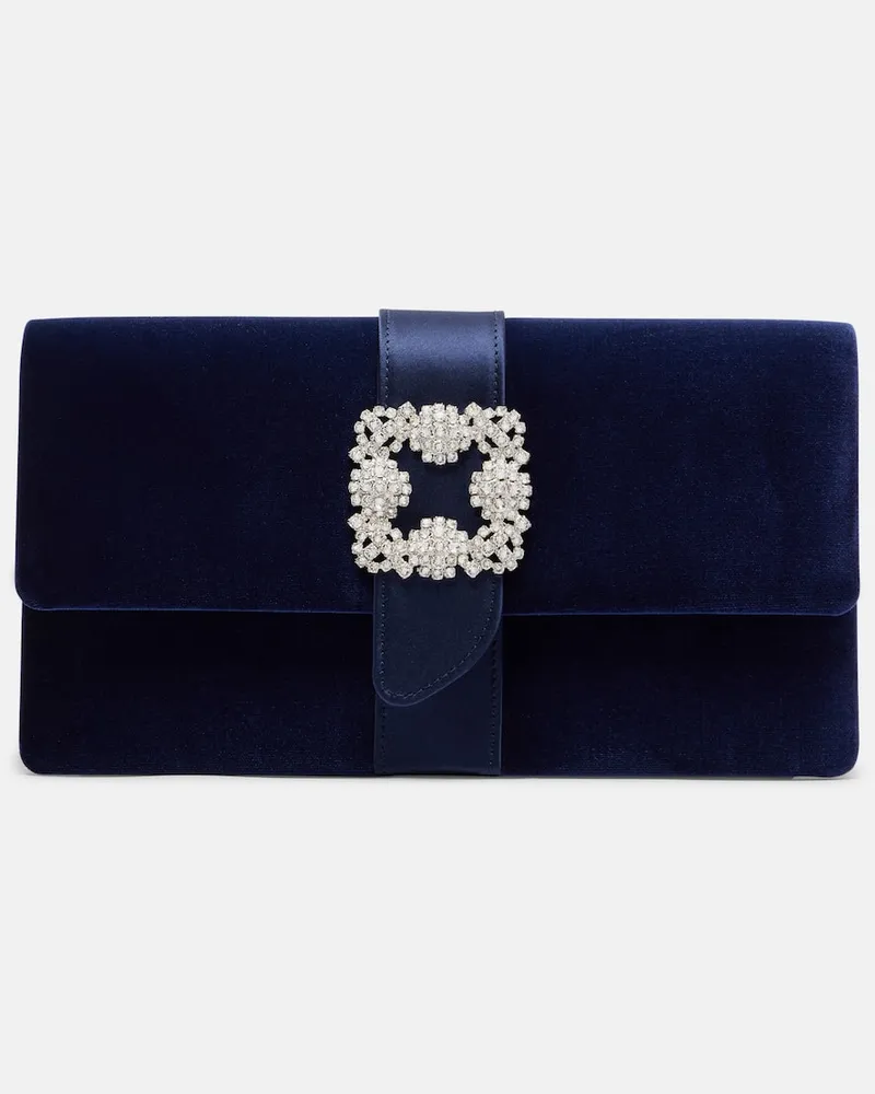 Manolo Blahnik Clutch Capri aus Samt mit Kristallen Blau