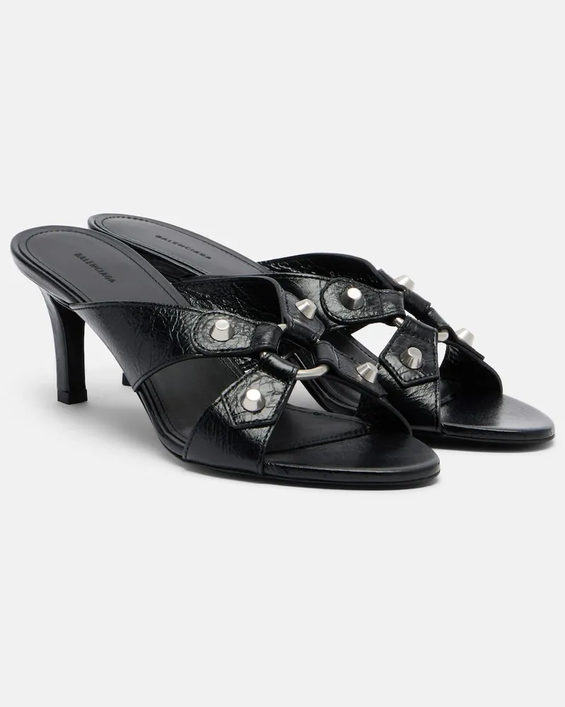 Balenciaga Pantoletten Cagole aus Leder Schwarz