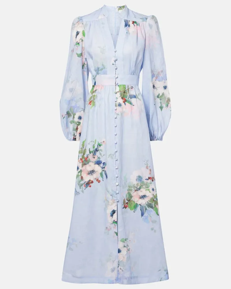 Zimmermann Midikleid Everley aus Leinen Blau