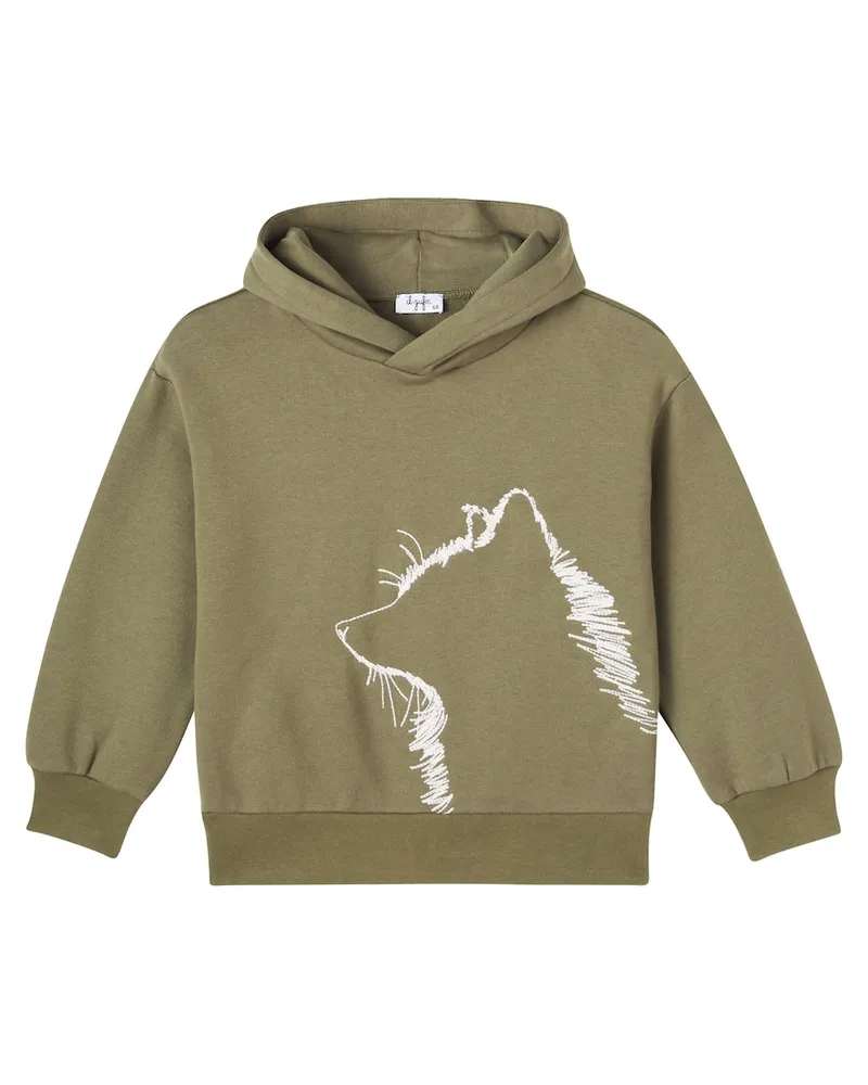 Il Gufo Bestickter Hoodie aus Baumwoll-Jersey Grün