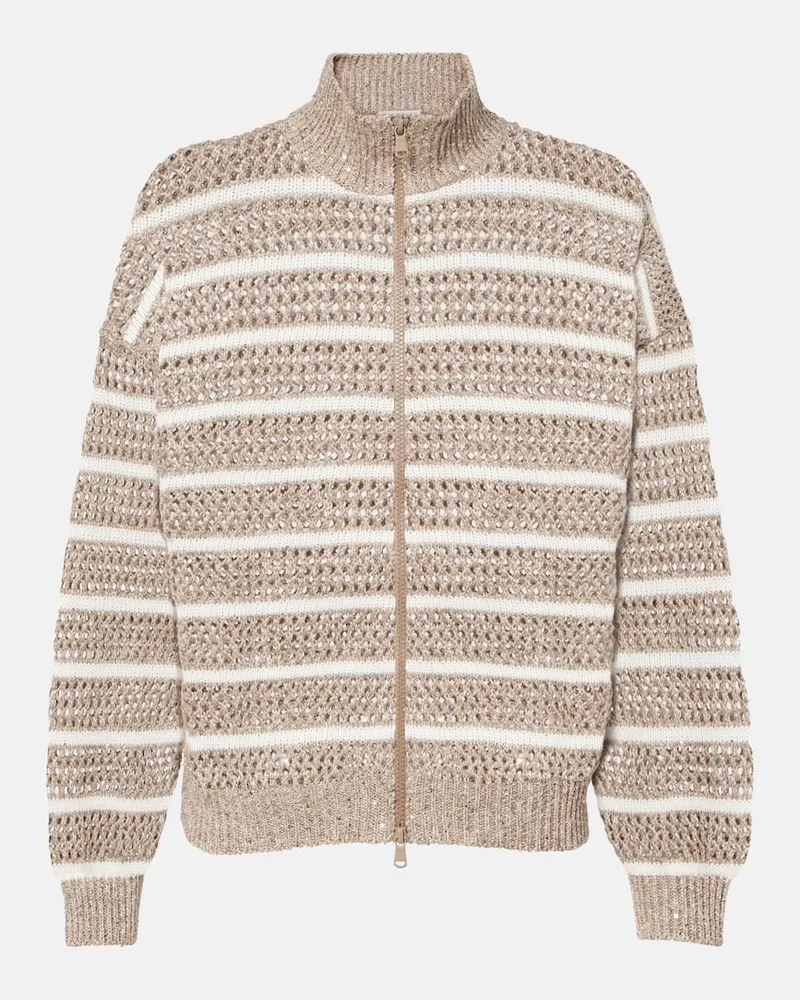 Brunello Cucinelli Jacke aus einem Leinengemisch mit Pailletten Braun