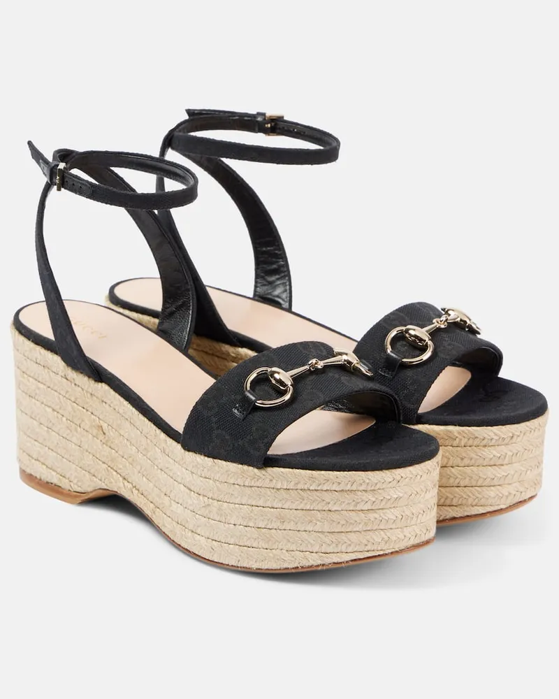 Gucci Espadrille-Wedges Lady Horsebit aus Veloursleder Schwarz